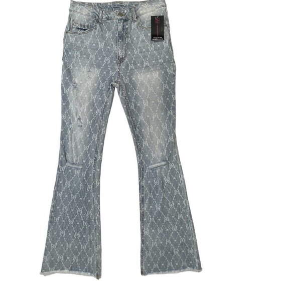 NOBO Jeans Juniors Size 5 Blue Light Wash Flare‎ Butterfly Distress Holes NEW - Picture 1 of 13